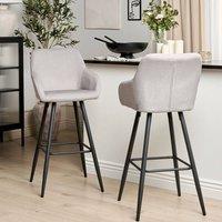 Wyld and Coco Taupe Velvet Bar Stool Set of 2 Arms Black Powder Coat Metal Legs in Beige