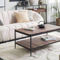 Wyld and Coco Home Industrial Coffee Table Dark Brown Wood Black Metal 2 Tier