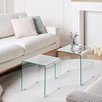 Wyld and Coco Nest Transparent Tempered Glass Side Tables Set 2 Rectangular Modern in Clear