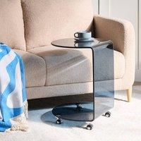 Wyld and Coco Astra Living Side Table Blue Tempered Glass Castors Easy Mobility