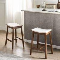 Wyld and Coco Set 2 Backless Bar Chairs Dark Brown Rubberwood Off-White in White