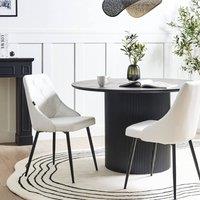 Wyld and Coco Set of 2 White Faux Leather Dining Chairs - Button Tufted Backrest