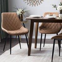 Wyld and Coco Quilted Faux Leather Dining Chairs Set of 2 Brown Powder Coat Iron