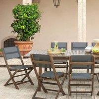 Wyld and Coco Set of 2 Folding Outdoor Garden Chairs Dark Acacia Wood Grey PVC in Brown