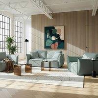 Wyld and Coco Living Set Light Green Woven Fabric Sofa and 2 Armchairs Low