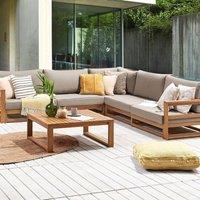 Wyld and Coco Acacia 5 Seater Modular Corner Sofa Set Coffee Table Light Brown
