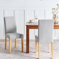 Wyld and Coco Modern Grey Linen Dining Chairs Set 2 Rubberwood Legs W42 x D59cm