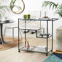 Wyld and Coco Kitchen Trolley Black Iron and Tempered Glass Bottle and Glass Rack