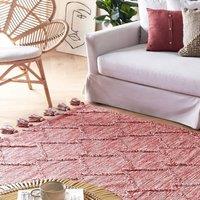 Wyld and Coco Hand Tufted Cotton Area Rug Red and White Thick Weave Tassels | Size: 160 cm x 230 cm