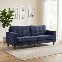 HOMCOM 3 Seater Sofa with Button Tufting Wood Legs, Dark Blue
