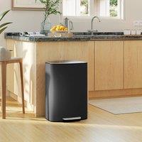 HOMCOM Pedal Bin with Soft-Close Lid, 50L Kitchen Bin with Carry Handle in Black | Size: Large