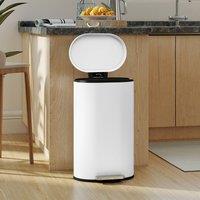 HOMCOM Slim Rectangular Pedal Bin with Soft-Close Lid, 30L Kitchen Bin in White