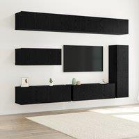 Berkfield Home 7 Piece TV Cabinet Set - Wall-Mounted - Black Oak Engineered Wood