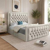 Casani Sidford Upholstered Beige Soft Velvet Designer Bed Frame in Cream | Size: Small Double