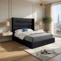 Casani Ranskill Straight Winged Black Soft Velvet Designer Bed Frame | Size: Double