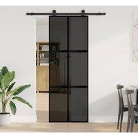 Berkfield Home Sliding Door with Hardware Set 76x205 cm Tempered Glass&Aluminium in Black