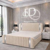 Stratus Interiors Aura Rounded Panel Bed Frame with Elegant Sliver Accents - Non Storage in Cream | Size: Single