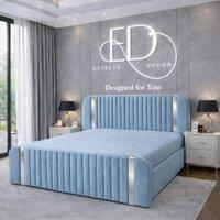 Stratus Interiors Aura Rounded Panel Bed Frame with Elegant Sliver Accents - Non Storage in Blue | Size: Single