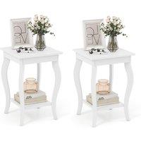 Gymax Set of 2 End Tables 2-Tier Accent Table Shelf with Elegant Curved Legs in White