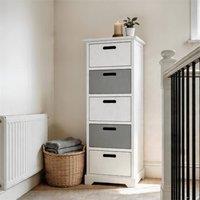 Nordara White - 5 Drawer Wooden Chest of Drawers Hallway Storage Organiser | Size: 110 cm x 15 cm