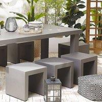 Wyld and Coco Set of 2 Grey Fibre Cement Garden Stools - Industrial Modern