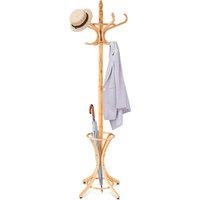 Costway Floor Standing Coat Jacket Stand Solid Wood Hanger with Umbrella Rack in Natural