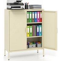 Costway Metal Storage Cabinet Buffet Sideboard w/2 Doors & Adjustable Shelves in Yellow