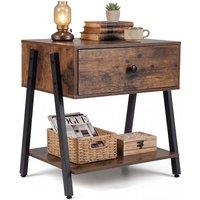 Costway Industrial Nightstand w/Drawer Bedside Table w/ Shelf Wooden End Table in Brown