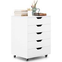 Kelvenix 5 Drawer Chest Storage Rolling Storage Cabinet Wooden in White