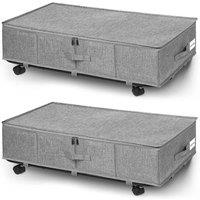 Kelvenix 2pcs Underbed Storage Box Wheels Lid Under Bed Sofa in Grey | Size: 500mm