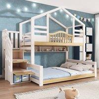 okwish Bunk Bed 3ft Single over 4ft6 Double with Stair Storage in White