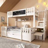 okwish Single over Double Bunk Bed with Storage & Chalkboard in White