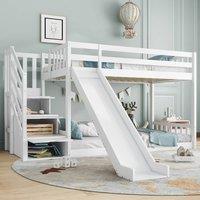 okwish 3ft Single Bunk Bed with Storage Stairs & Slide White