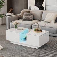 STILVORA Coffee Table with 2 Drawers & LED Acrylic Top White