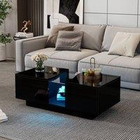 STILVORA Coffee Table 2 Drawer Storage with LED Lights in Black