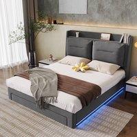 okwish Bed Frame 5ft King with storage grey velvet