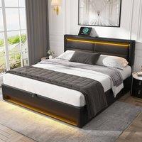 okwish Bed Frame 6ft Super King with USB upholstered black