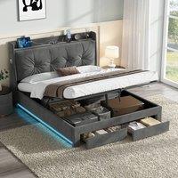 okwish Ottoman Bed 4ft6 Double with storage grey velvet
