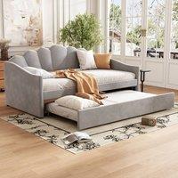 okwish Bed Frame 3ft Single with trundle grey velvet