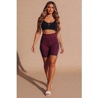 Femme Luxe Women's Wine With Black High Waist Biker Shorts - Pack of 2 | Size: 7-11