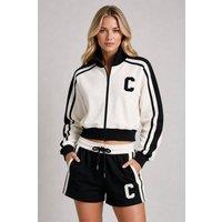 STYLEWISE Women's Fleece Zip-Up Jacket & Shorts Co-ord Set in Black | Size: Medium
