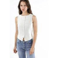 Hiccup Women's Buttoned Sleeveless Top in Cream | Size: XS