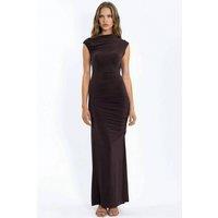 Hiccup Women's Slit Detailed Bodycon Sandy Maxi Dress in Chocolate | Size: XS