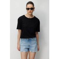 MixRay Women's Oversized Ribbed Crew Neck T-Shirt in Black | Size: Small