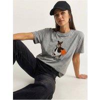 Bianco Lucci Women's Embroidered Crew Neck T-Shirt in Grey | Size: Small