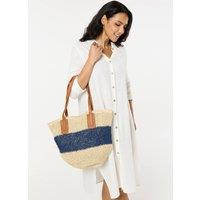 Liquorish Women's Woven Stripe Beach Tote Bag in Natural