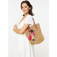 Liquorish Women's Pom Pom & Tassel Beach Tote Bag in Brown