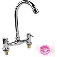 Kelvenix Modern Dual Lever Chrome Kitchen Sink Mixer Taps in Silver | Size: 10000mm x 520mm