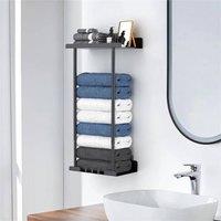 Kelvenix Wall Mounted Towel Rack Metal Storage Shelf Holder in Black