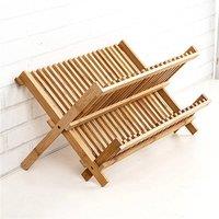 Kelvenix Bamboo Dish Drainer Folding 2Tier Plate Mug Rack Stand in Brown | Size: 0.6m2